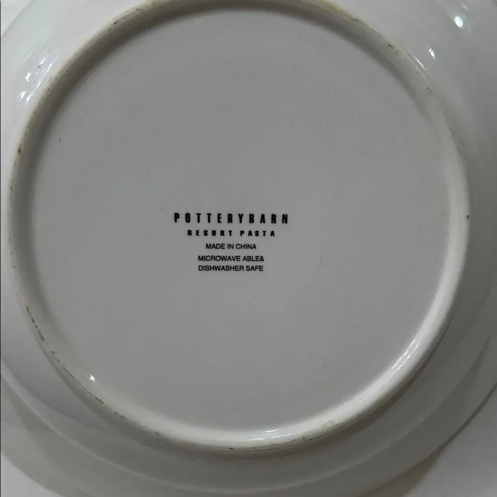 Pottery Barn Resort Pasta Bowl White Blue 13 In Round X 3 1/4 Tall Bar & Grill
